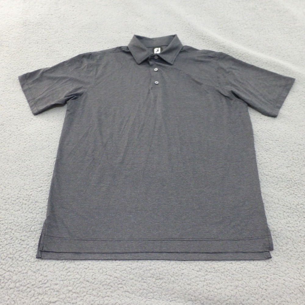 FootJoy Polo Shirt Mens Large Houndstooth Golf Charcoal Grey Black FJ